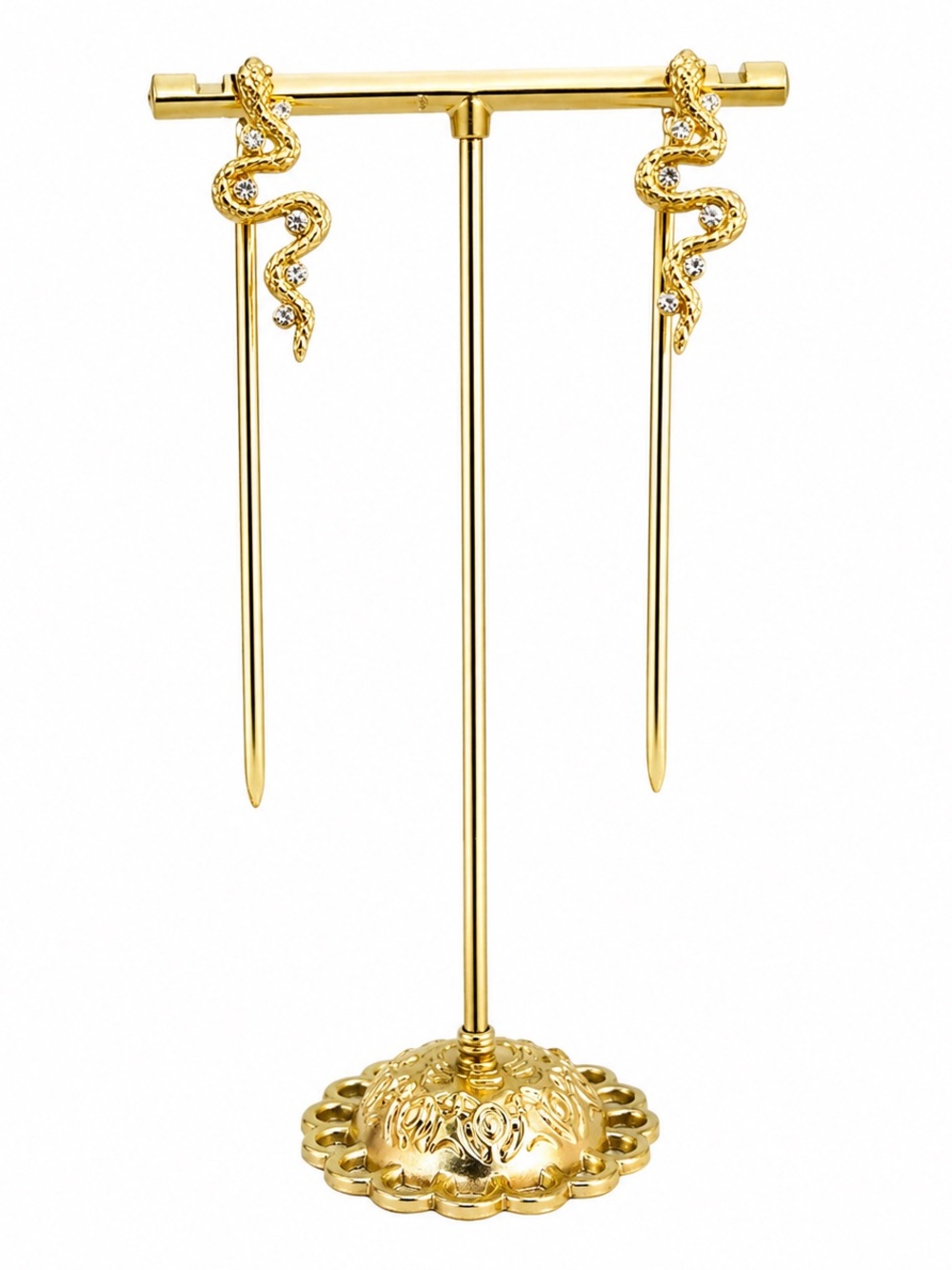 Gold Snake Drop Earrings Rhinestone Serpent Dangle | BANSRI NWT Statement